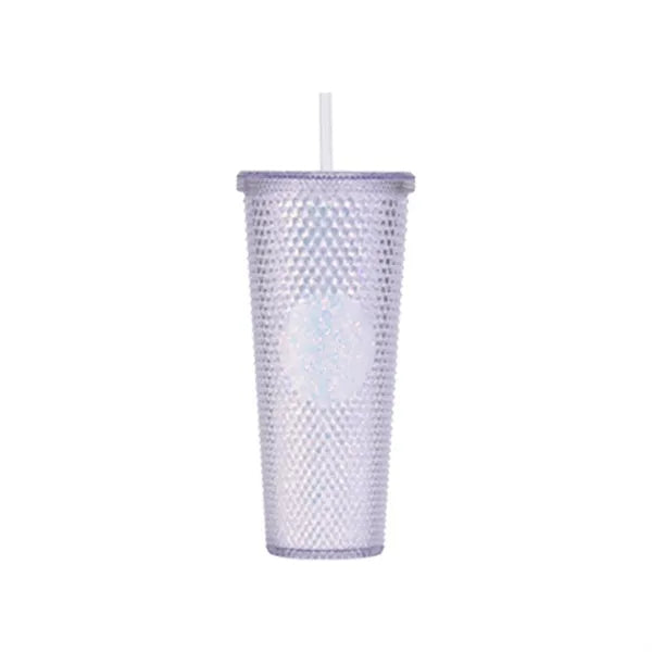 24oz Double Wall Plastic Studded Tumbler With Straw