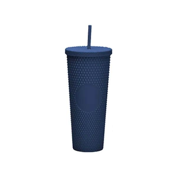 24oz Double Wall Plastic Studded Tumbler With Straw