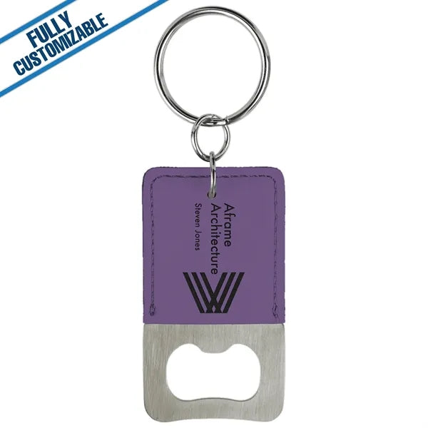 Engraved Leatherette Rectangle Bottle Opener Keychain