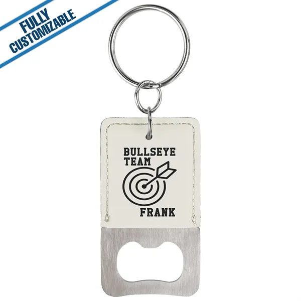 Engraved Leatherette Rectangle Bottle Opener Keychain