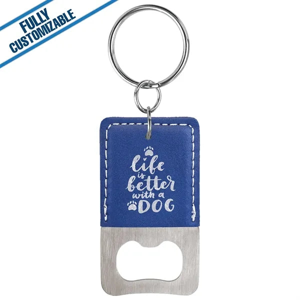 Engraved Leatherette Rectangle Bottle Opener Keychain