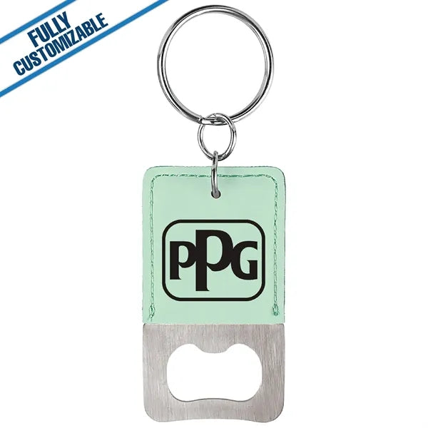 Engraved Leatherette Rectangle Bottle Opener Keychain