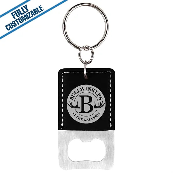 Engraved Leatherette Rectangle Bottle Opener Keychain