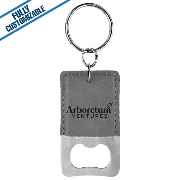Engraved Leatherette Rectangle Bottle Opener Keychain