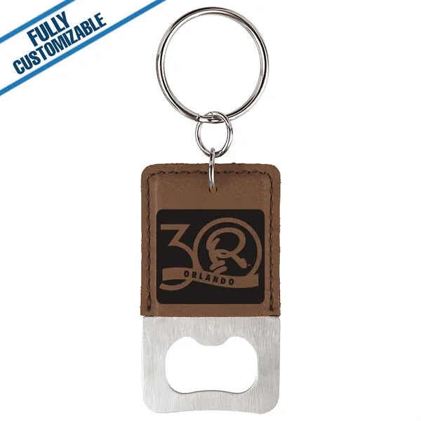 Engraved Leatherette Rectangle Bottle Opener Keychain