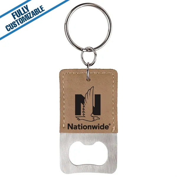 Engraved Leatherette Rectangle Bottle Opener Keychain
