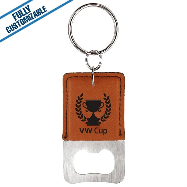 Engraved Leatherette Rectangle Bottle Opener Keychain