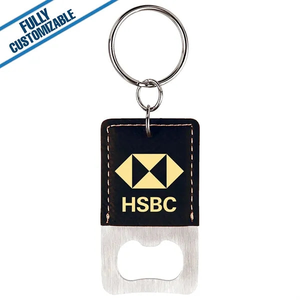 Engraved Leatherette Rectangle Bottle Opener Keychain