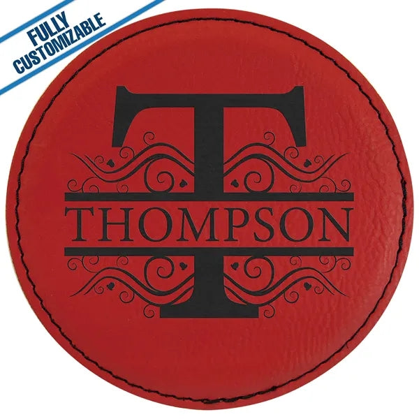 Engraved Leatherette Round Coasters (Single or Set)