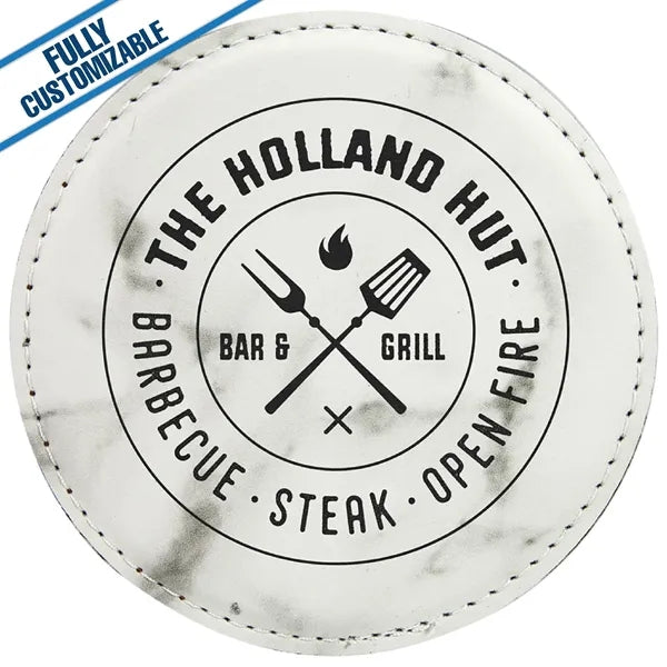 Engraved Leatherette Round Coasters (Single or Set)
