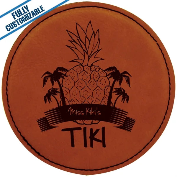 Engraved Leatherette Round Coasters (Single or Set)