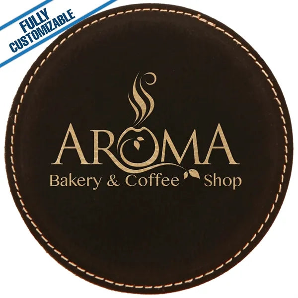 Engraved Leatherette Round Coasters (Single or Set)