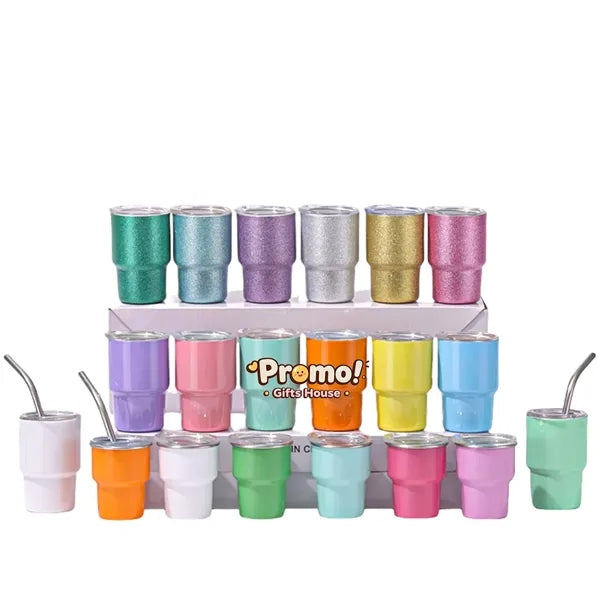 3oz Mini Tumbler Shot Glass with Straw and Lid