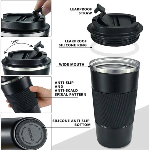 17Oz Double Walled Insulated Vacuum Coffee Tumbler with Lid