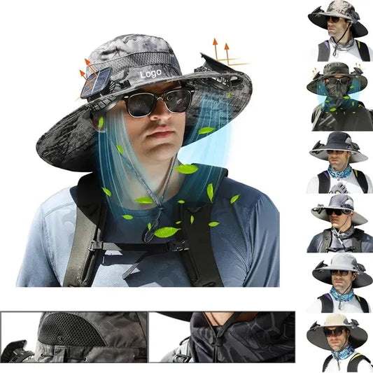 Outdoor Wide Brim Sun Hat with 2 Solar Fans