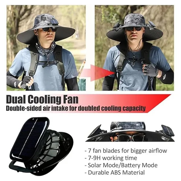 Outdoor Wide Brim Sun Hat with 2 Solar Fans