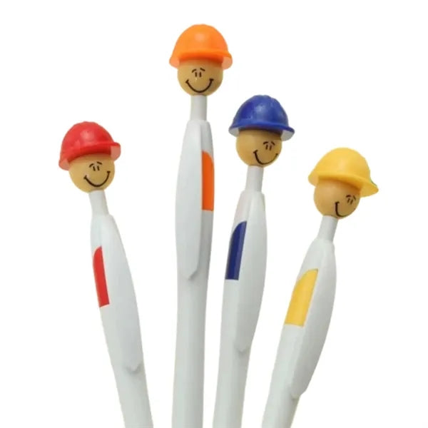 Click Ballpoint Pens with Safety Helmet Smiley Face