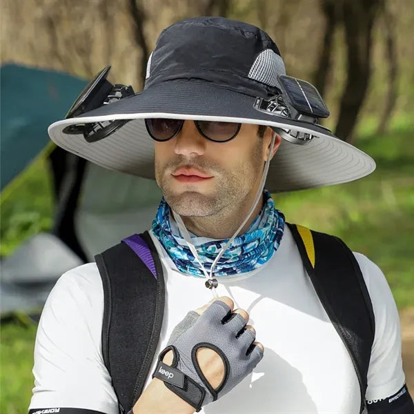 Solar Rechargeable Outdoor Fan Hat with Adjustable Strap