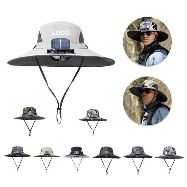Solar Powered Fan Outdoor Fishing Hat with Wide Brim