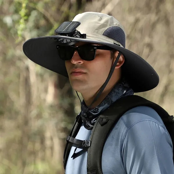 Solar Powered Fan Outdoor Fishing Hat with Wide Brim