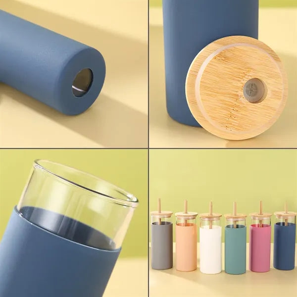 17OZ High Borosilicate Glass Cup With Bamboo Lid And Straw