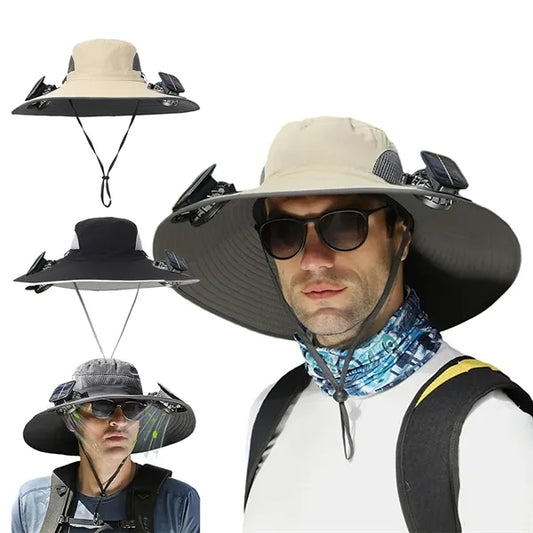Wide Brim Sun Hat with 2 Solar Fan