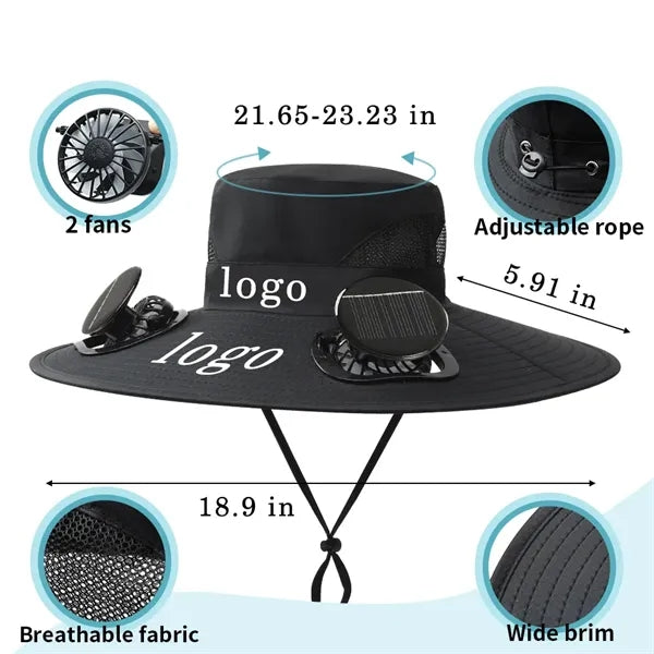 Wide Brim Sun Hat with 2 Solar Fan
