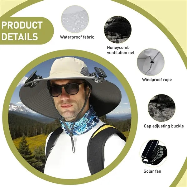 Wide Brim Sun Hat with 2 Solar Fan
