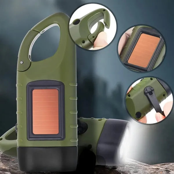 Solar Powered Hand Crank Flashlight with Emergency Features