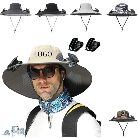Wide Brim Sun Hats with 2 Solar Fan