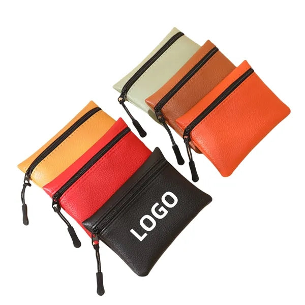 Solid Color Lychee-Pattern PU Zip Coin Purse