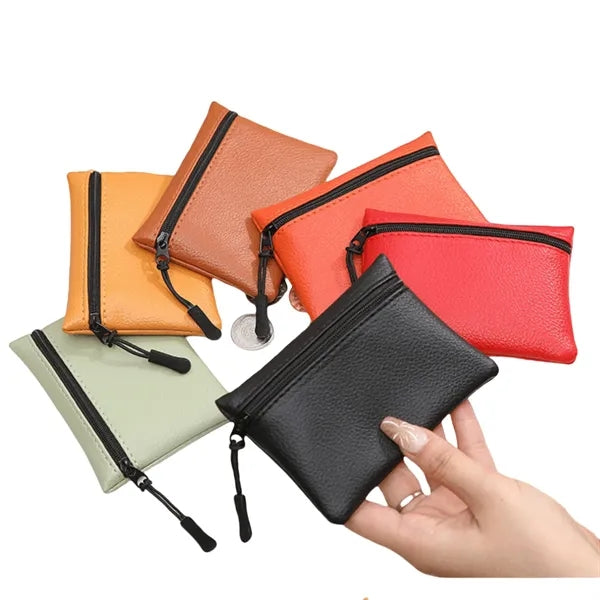 Solid Color Lychee-Pattern PU Zip Coin Purse