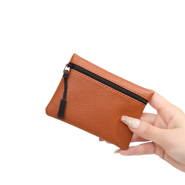 Solid Color Lychee-Pattern PU Zip Coin Purse