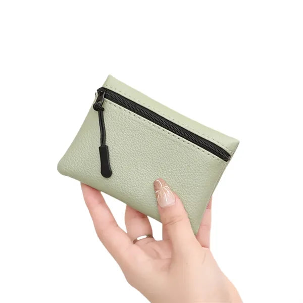 Solid Color Lychee-Pattern PU Zip Coin Purse