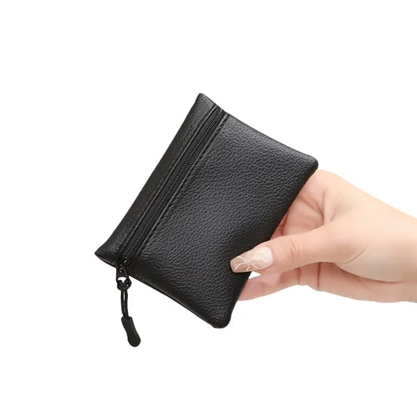 Solid Color Lychee-Pattern PU Zip Coin Purse