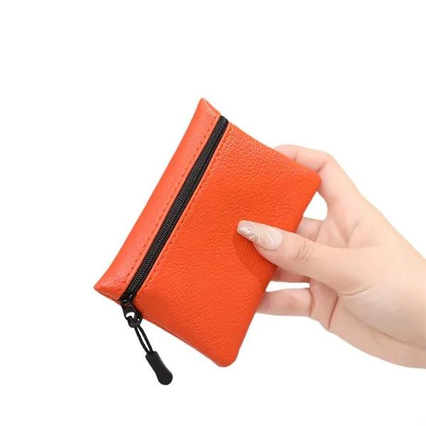 Solid Color Lychee-Pattern PU Zip Coin Purse