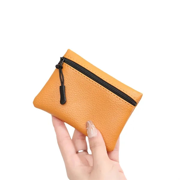 Solid Color Lychee-Pattern PU Zip Coin Purse