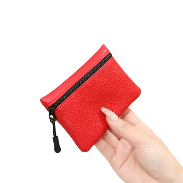 Solid Color Lychee-Pattern PU Zip Coin Purse