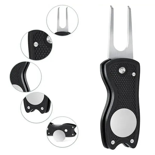 Golf Course Folding Fork Tool with Aluminum Handle