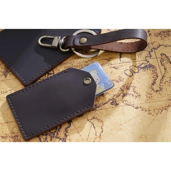 Cowhide Handmade Mini Detachable Bus Card Holder Keychain