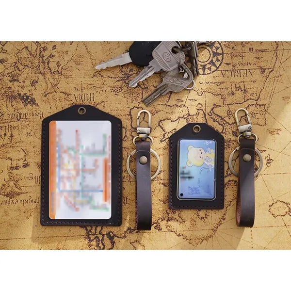 Cowhide Handmade Mini Detachable Bus Card Holder Keychain