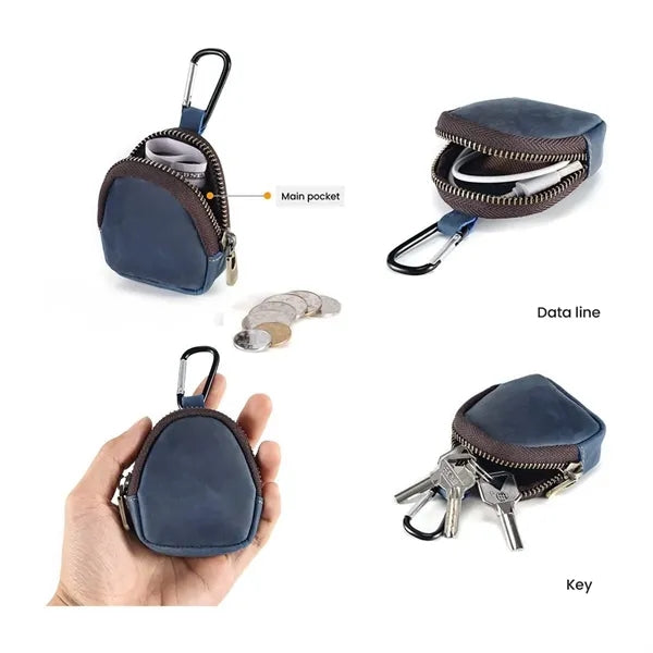 Genuine Cowhide Detachable Hook Large Small Pocket Coin Bag