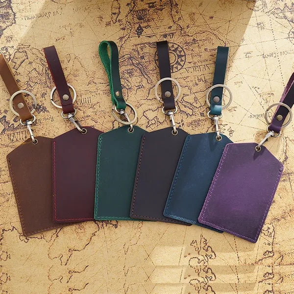 Cowhide Handmade Mini Detachable Bus Card Holder Keychain