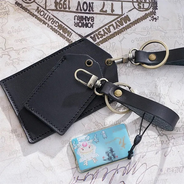 Cowhide Handmade Mini Detachable Bus Card Holder Keychain