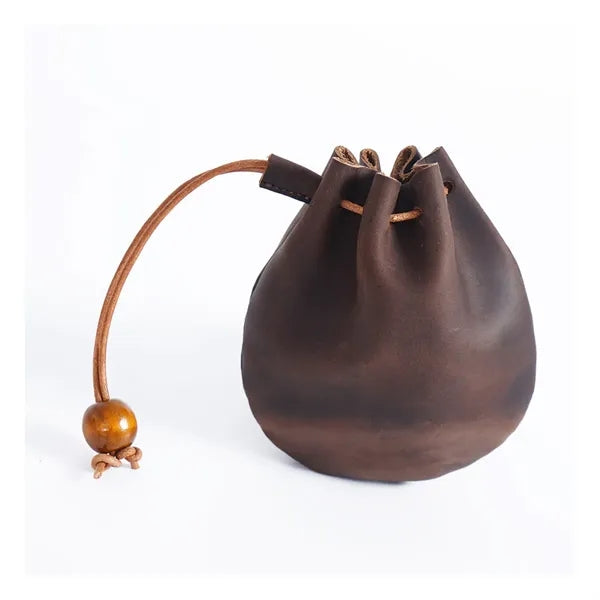 Vintage Top Layer Cowhide Drawstring Coin Purse Pocket Bag