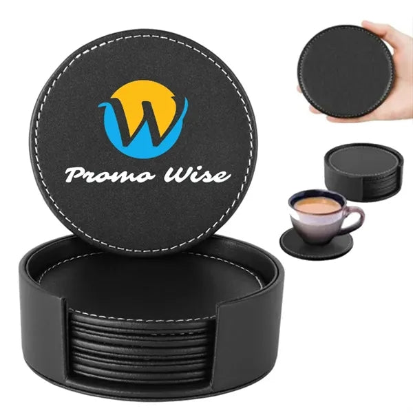 Moisture-Proof Double-Sided Leather Water Round Coaster Set