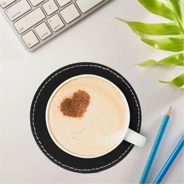 Moisture-Proof Double-Sided Leather Water Round Coaster Set