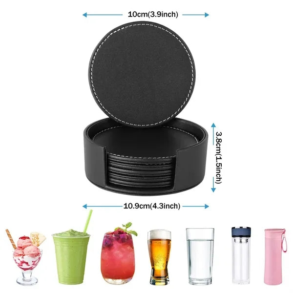 Moisture-Proof Double-Sided Leather Water Round Coaster Set