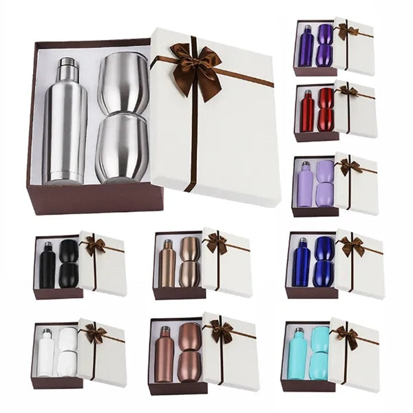 Double Walled Vacuum Wine Bottle & Tumblers Gift Set