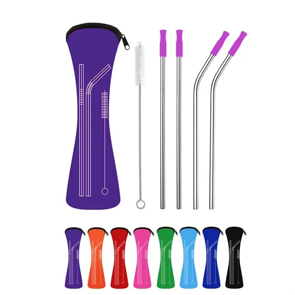 Neoprene Pouch W/ 4 Straws